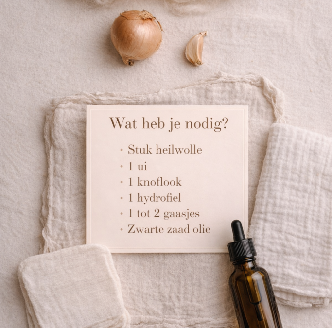 Ui–knoflook borstwikkel bij hoest, verkoudheid of benauwdheid (baby/kind)